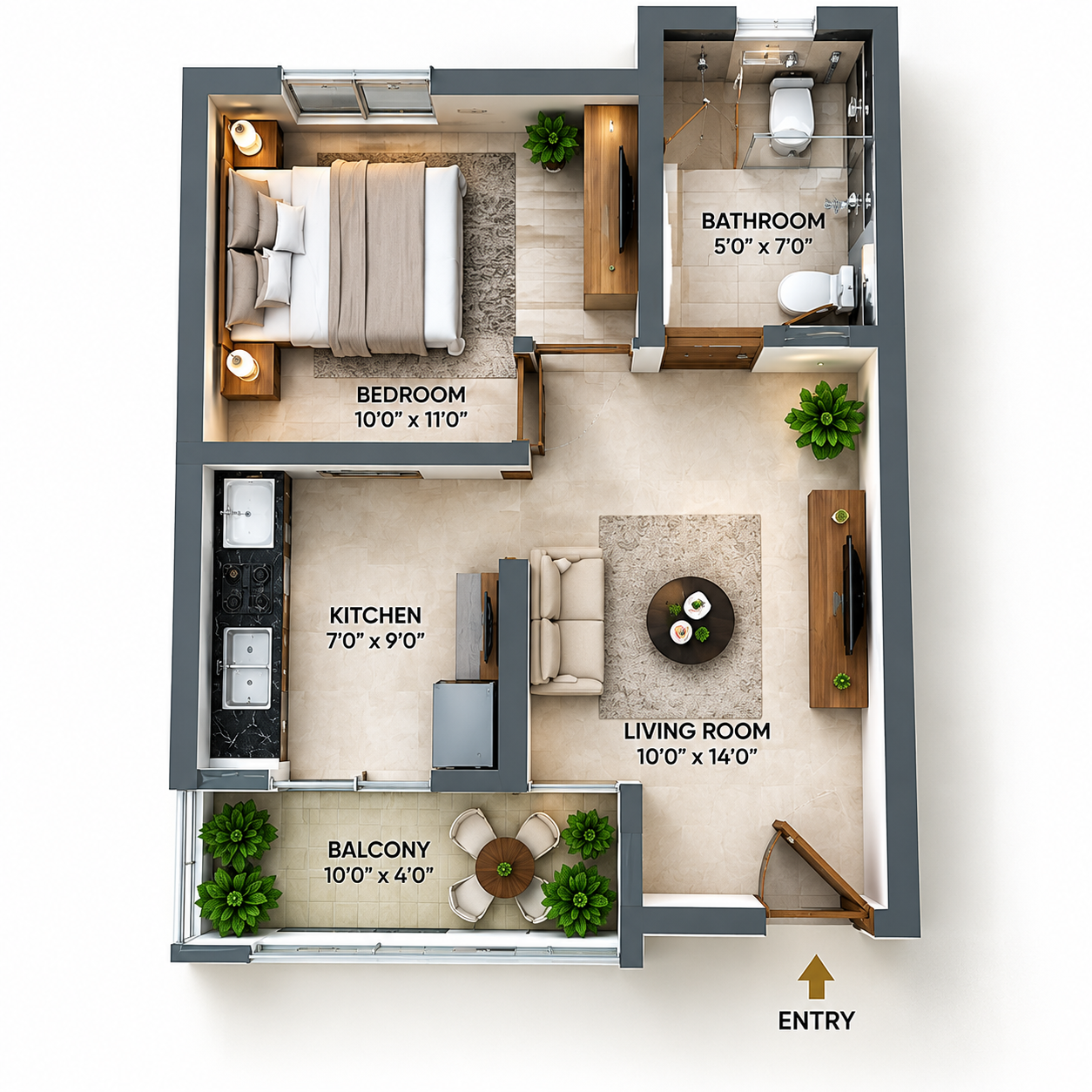 1 BHK Floor Plan
