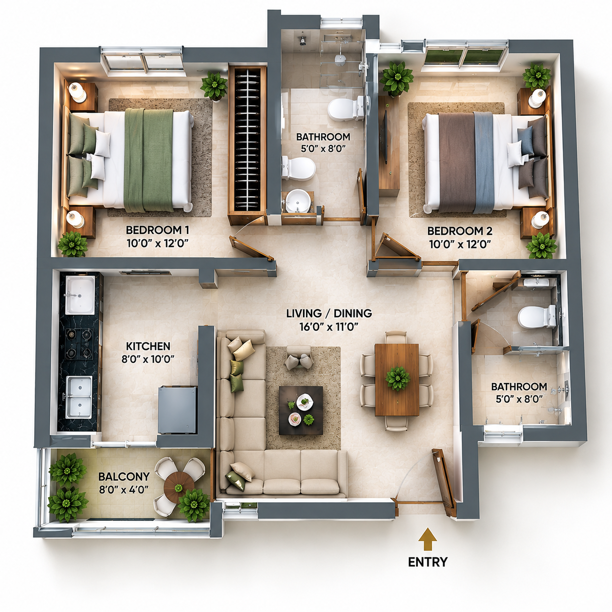 2 BHK Floor Plan